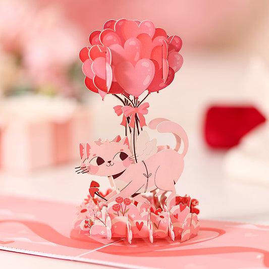 Cupid Cat Love Balloon 3D Greeting Card