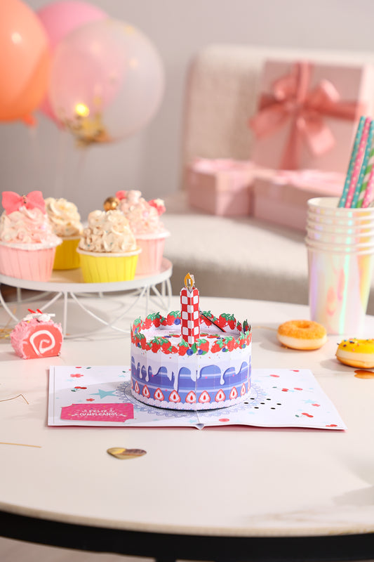 Strawberry Birthday Cake Music Pop Up Card