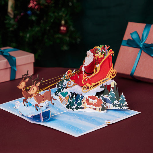 Santa Claus Riding His Sleigh Pop-Up Card